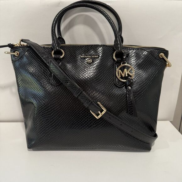 Michael Kors Elson Python Embossed Convertible Satchel Top Handle Crossbody - Picture 1 of 16